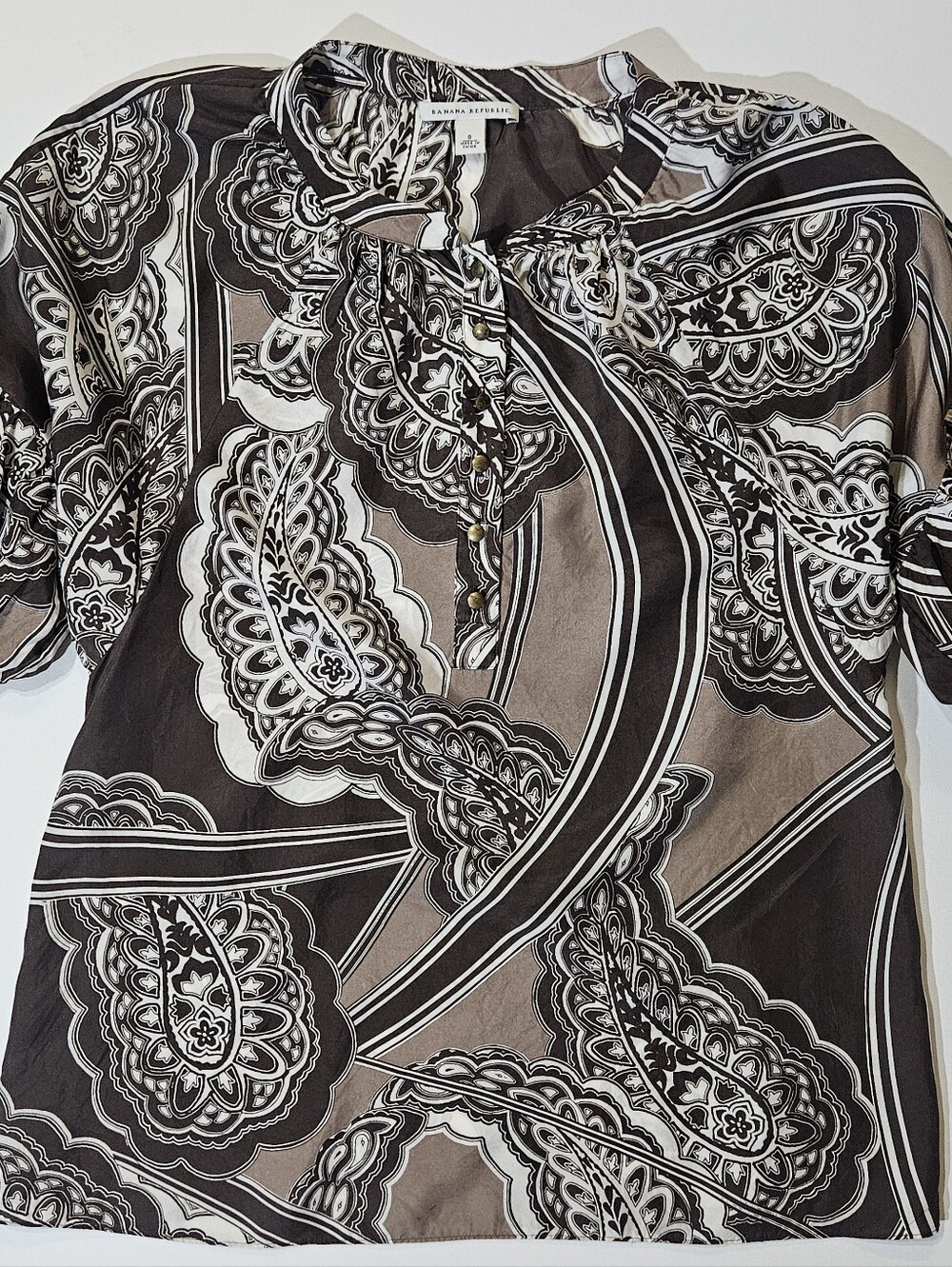 Banana Republic Silk Top Womens Small Tan Brown Paisley Old Money Blouse